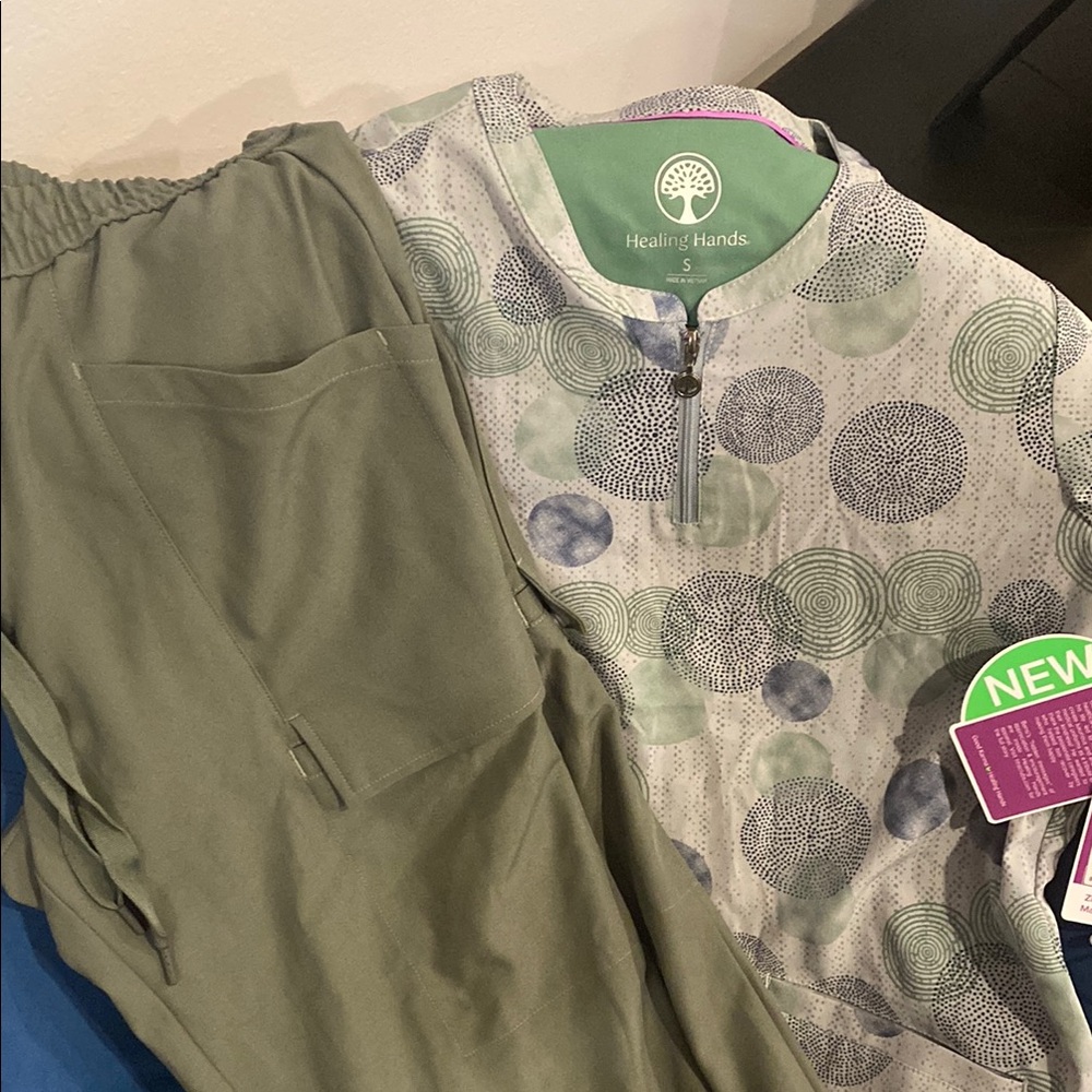 Healing Hands Olive and Gray Scrub Set